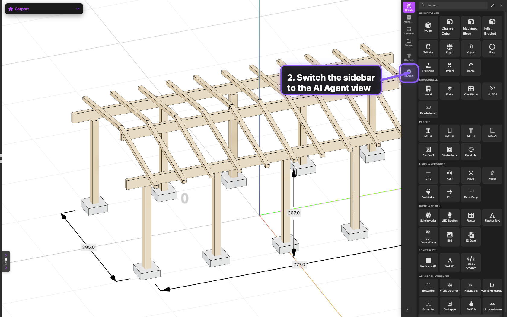 AI Agent tab in the Add Object sidebar