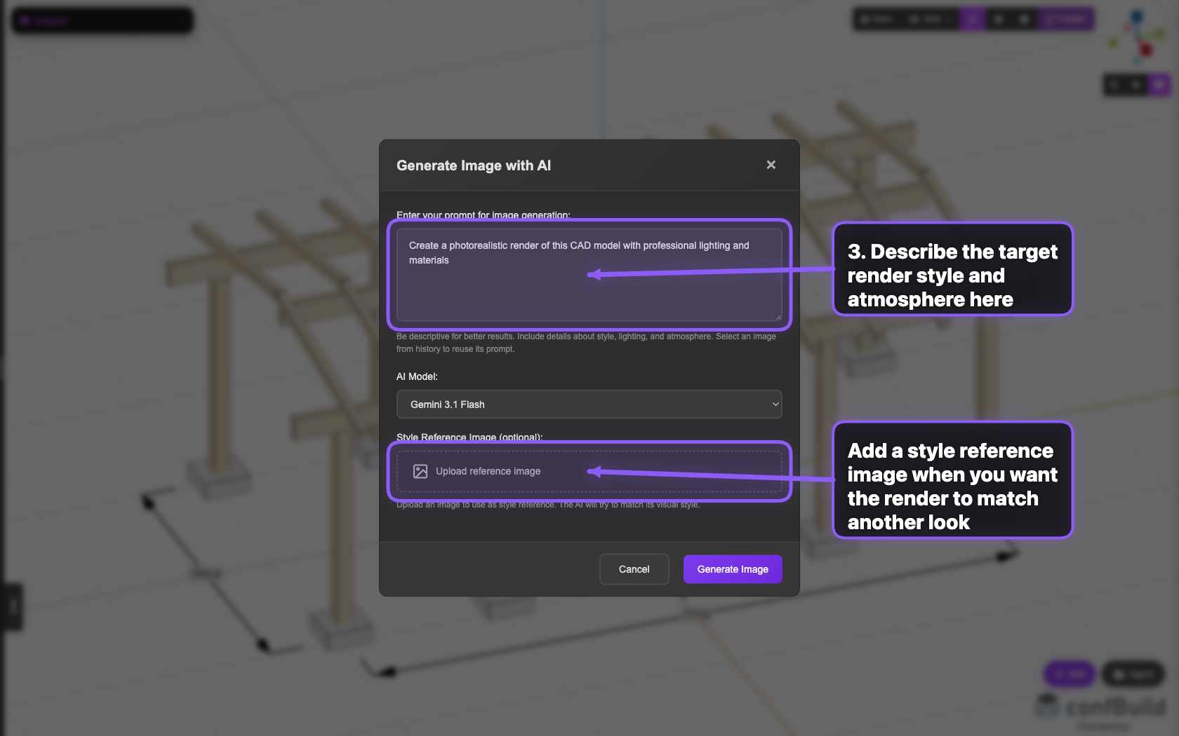 AI-Image-Dialog mit Prompt- und Referenz-Upload