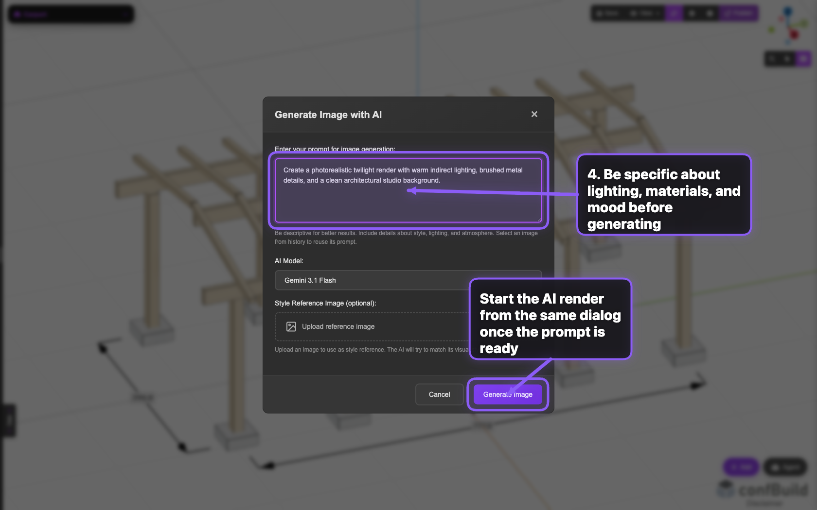 AI-Image-Dialog mit vorbereitetem Render-Prompt