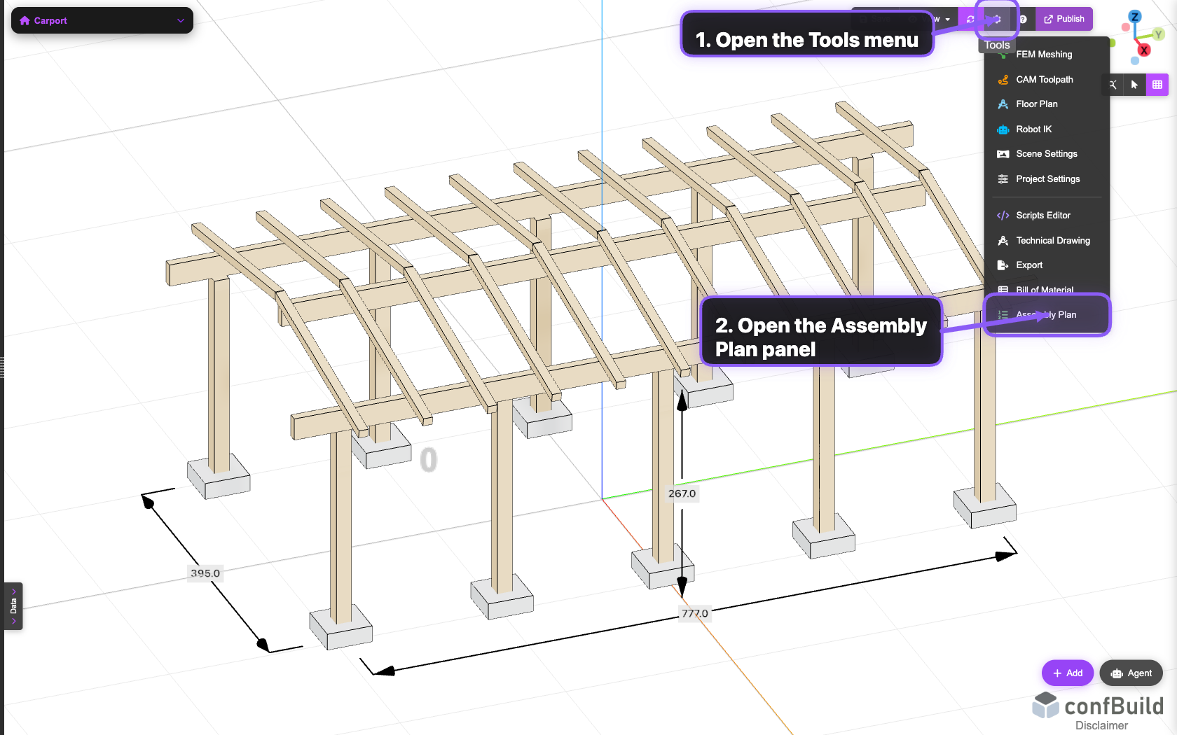 Tools-Menü mit Assembly-Plan-Eintrag
