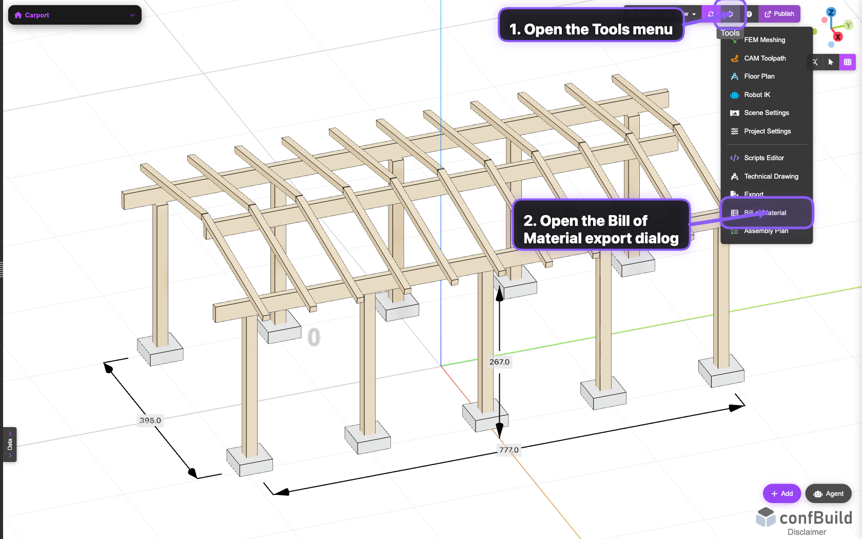 Tools menu with the Bill of Material entry