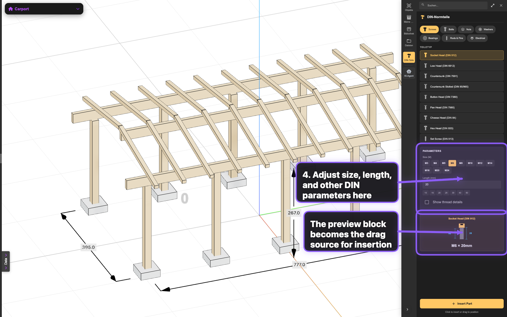 DIN parameter section and preview area