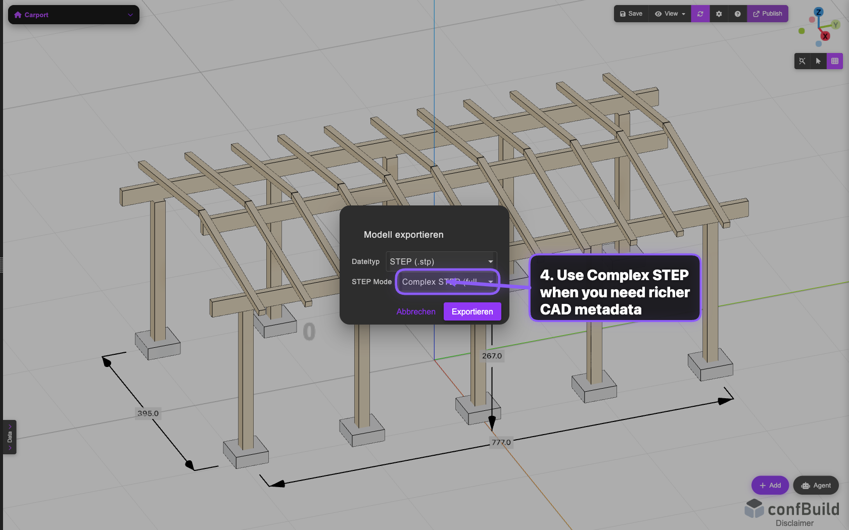 Export-Dialog mit Complex-STEP-Auswahl