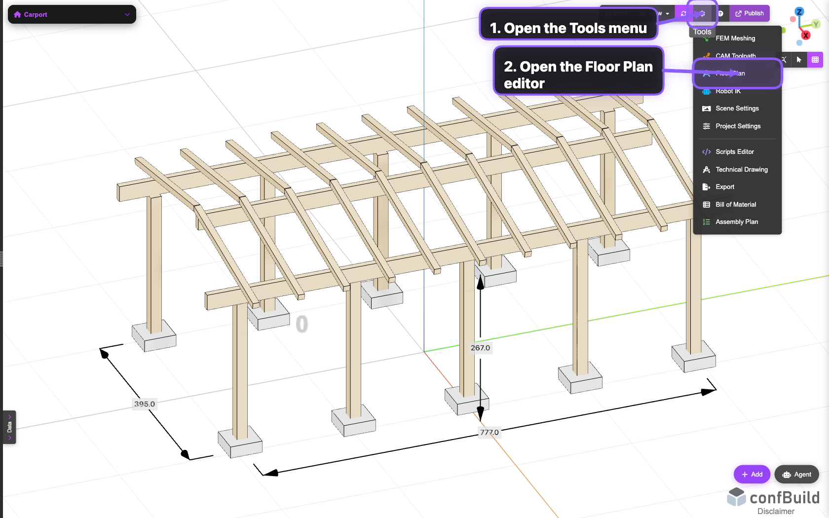 Tools-Menü mit Floor-Plan-Eintrag
