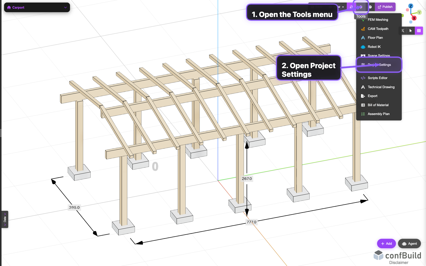 Tools-Menü mit Project-Settings-Eintrag
