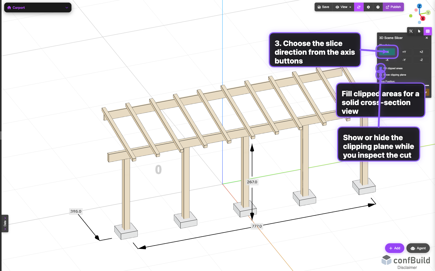3D Slicer panel with axis and clipping options