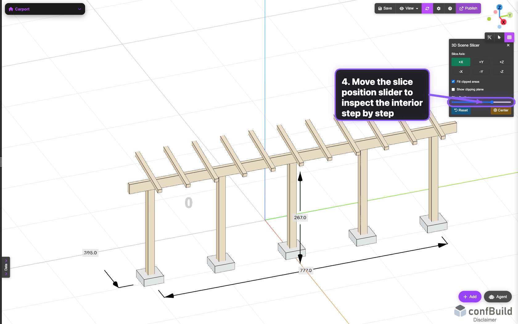 3D Slicer panel with the slice position slider active