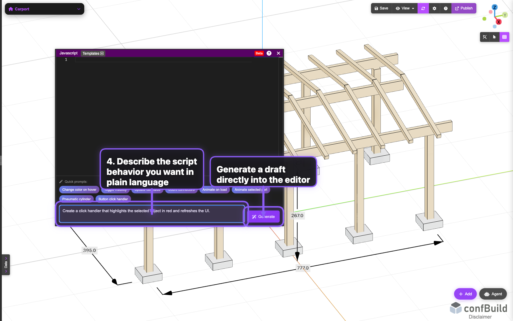 Scripts Editor with a prepared prompt and the Generate button
