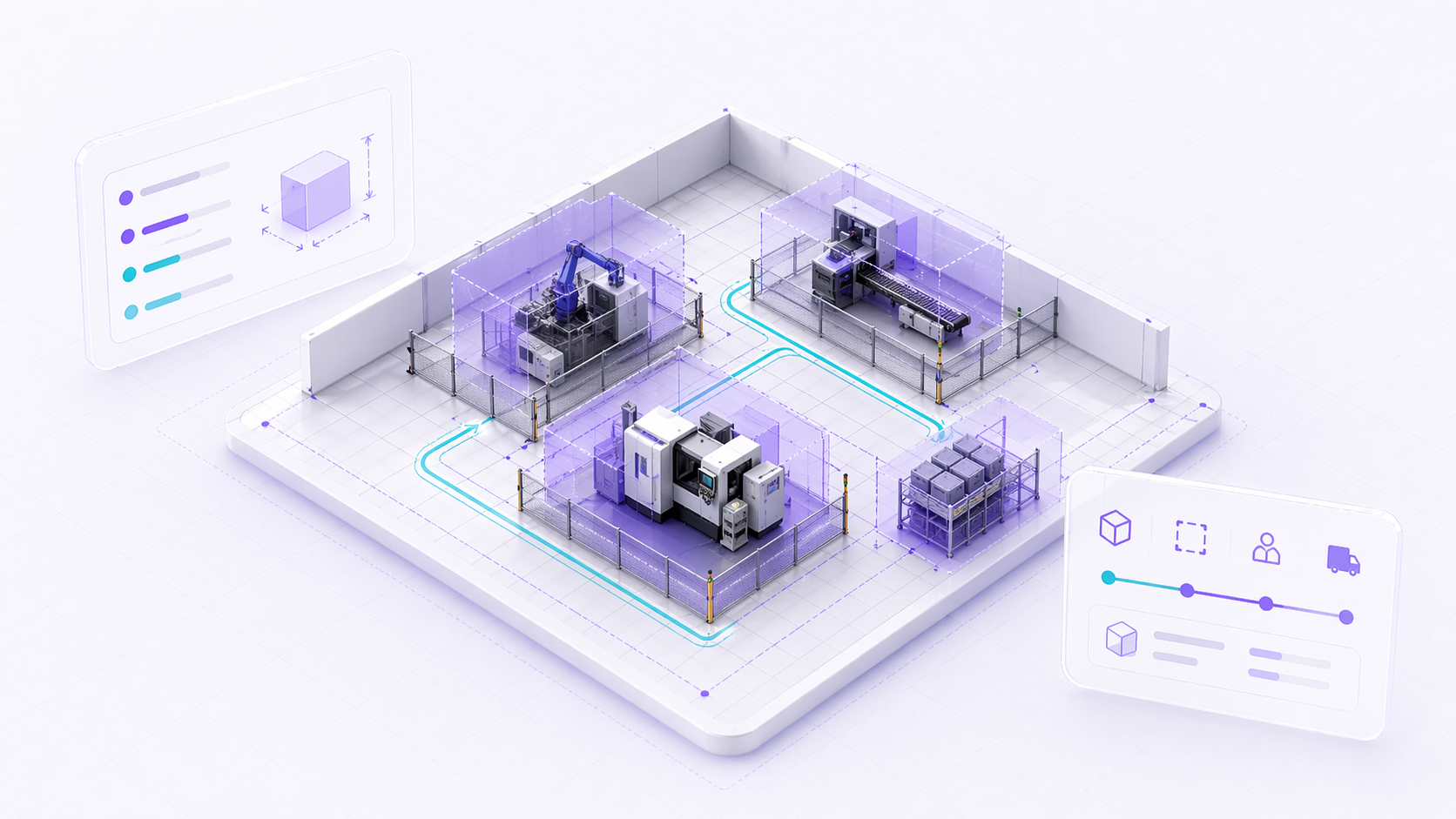 Konfigurierbarer Planungsworkflow mit Fabriklayout, Zonen und Übergabeausgaben