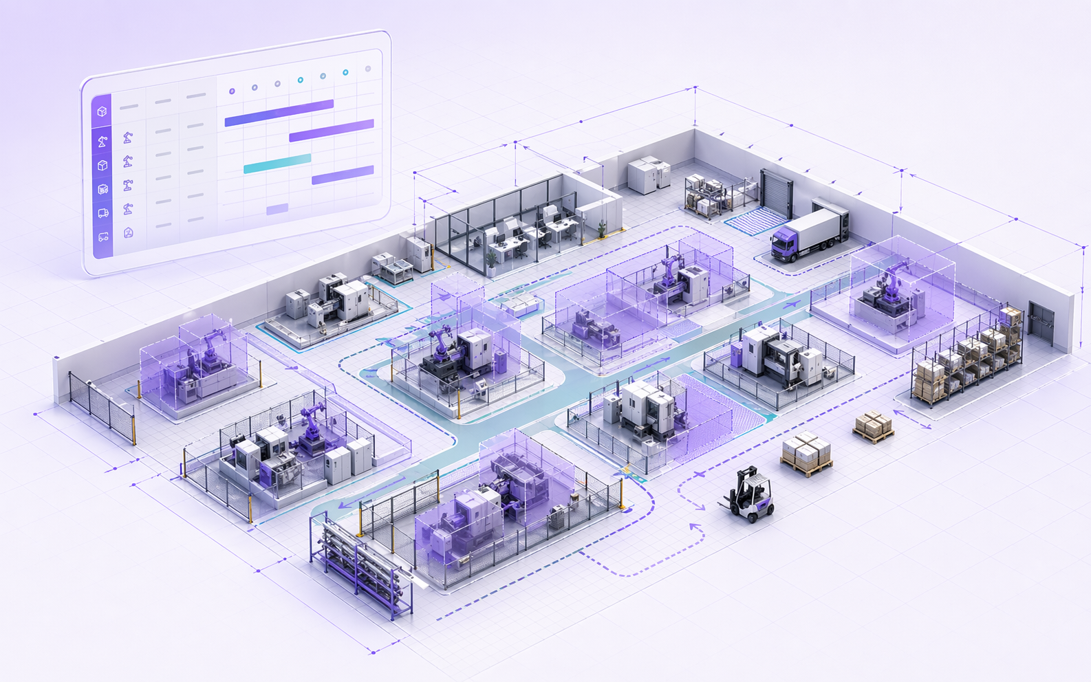 Konfigurierbares Fabriklayout mit Servicezonen