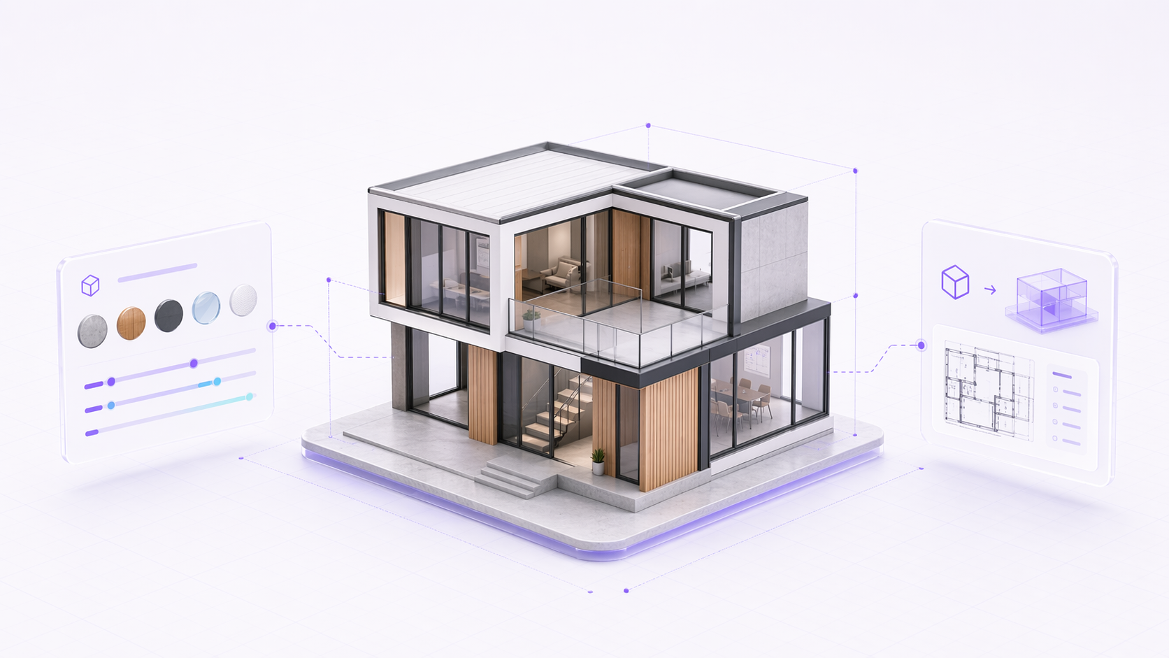 Configurable architecture model with material and BIM export cards
