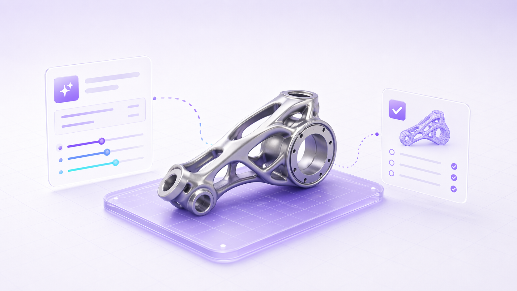 AI generated custom mechanical part with prompt and validation cards